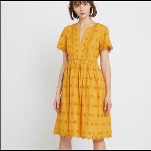 MADEWELL Gold yellow Scalloped Eyelet Midi dress 2